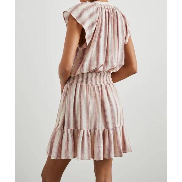 Rails Augustine Camino Stripe Cream Orange Purple Linen Blend Blouson Mini Dress - Picture 2 of 12